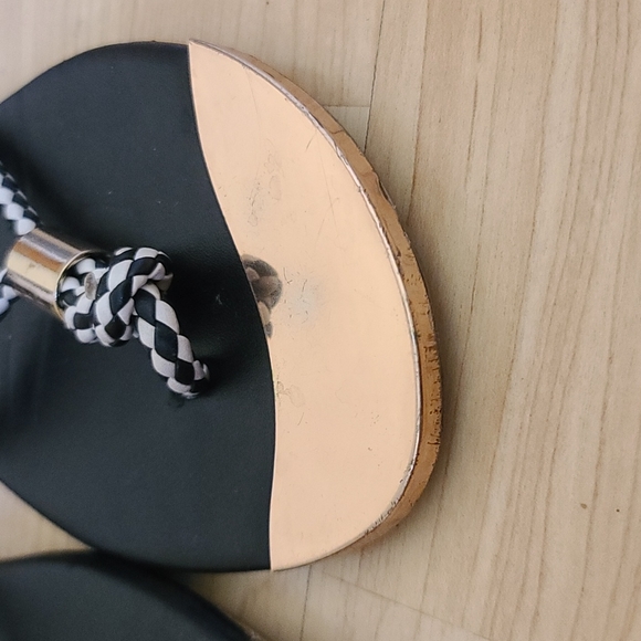 Mossimo Women's Thong Flip Flop Sandals Size 10 Black White Braided Straps - Picture 3 of 6